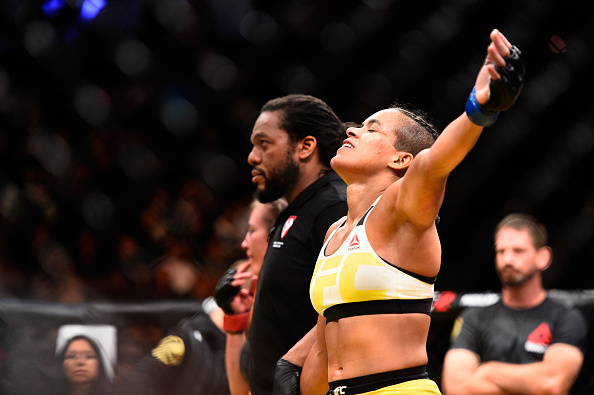 LAS VEGAS, NV - JULY 09:  Amanda Nunes of Brazil reacts after defeating Miesha Tate during the UFC 200 event on July 9, 2016 at T-Mobile Arena in Las Vegas, Nevada.  (Photo by Jeff Bottari/Zuffa LLC/Zuffa LLC via Getty Images)